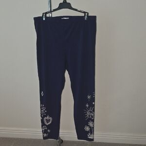 JW Los Angeles Navy Blue Embroidered Leggings